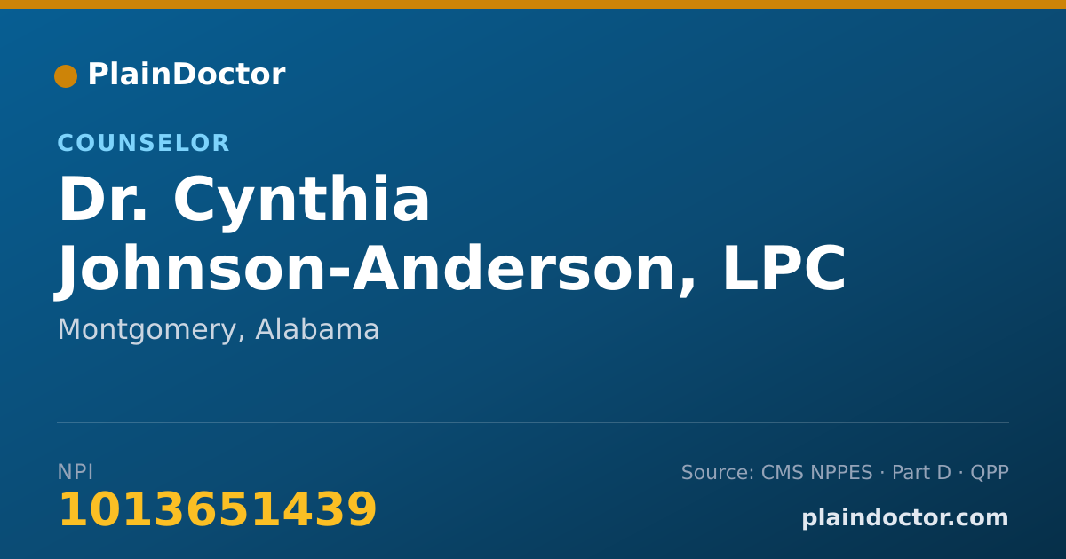 Shareable card for Cynthia Johnson-Anderson, LPC - Counselor, Montgomery, AL