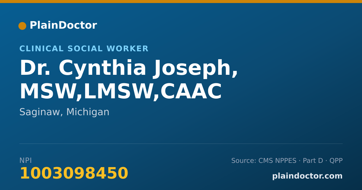 Shareable card for Cynthia Joseph, MSW,LMSW,CAAC - Clinical Social Worker, Saginaw, MI