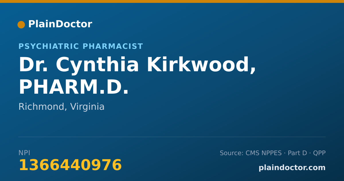 Shareable card for Cynthia Kirkwood, PHARM.D. - Psychiatric Pharmacist, Richmond, VA