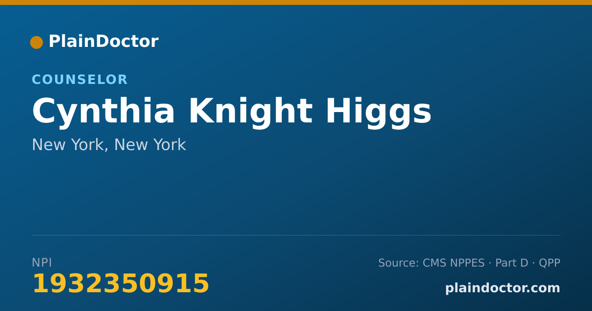 Shareable card for Cynthia Knight Higgs - Counselor, New York, NY