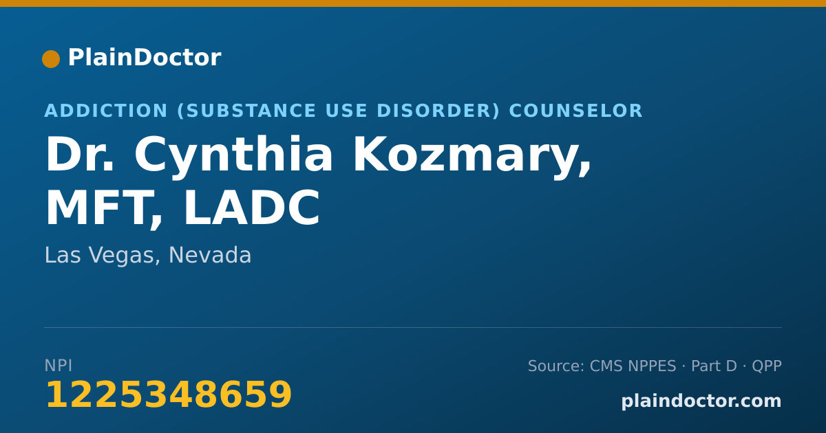 Shareable card for Cynthia Kozmary, MFT, LADC - Addiction (Substance Use Disorder) Counselor, Las Vegas, NV