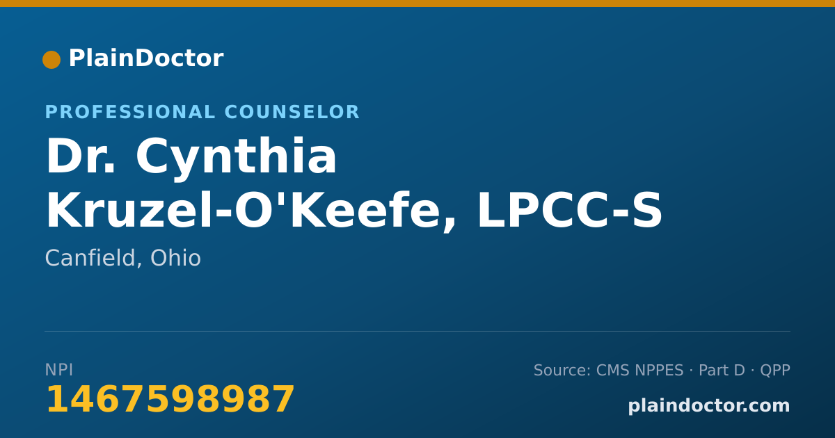 Shareable card for Cynthia Kruzel-O'Keefe, LPCC-S - Professional Counselor, Canfield, OH
