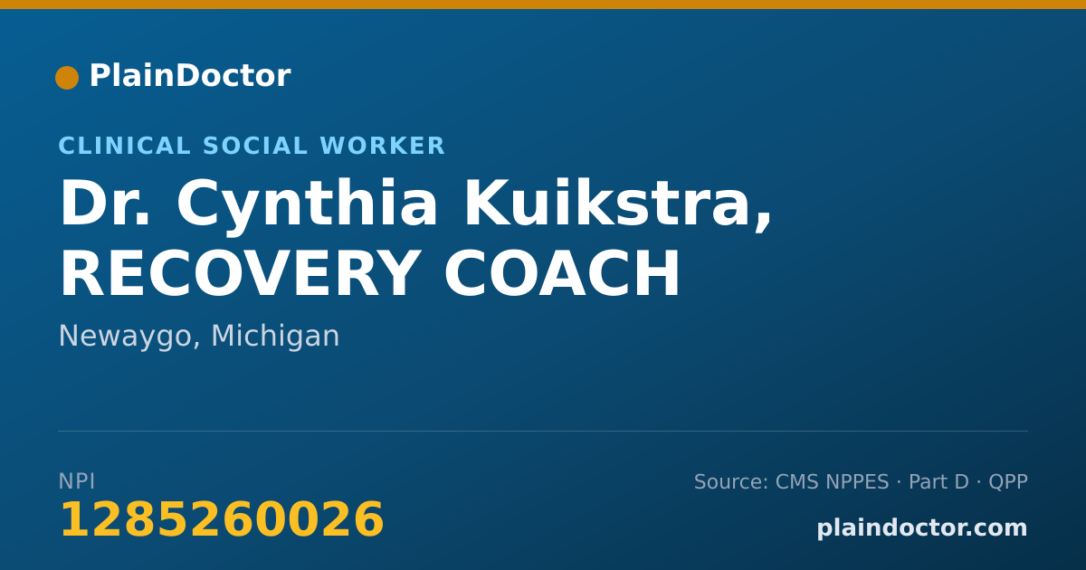 Shareable card for Cynthia Kuikstra, RECOVERY COACH - Clinical Social Worker, Newaygo, MI