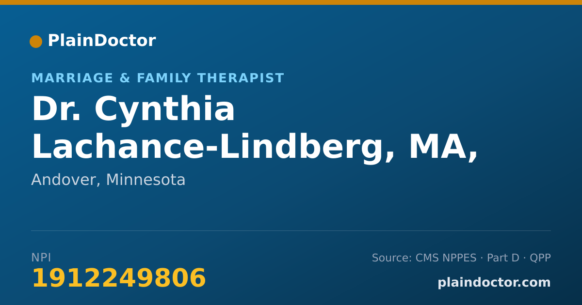 Shareable card for Cynthia Lachance-Lindberg, MA, LMFT, RPT - Marriage & Family Therapist, Andover, MN