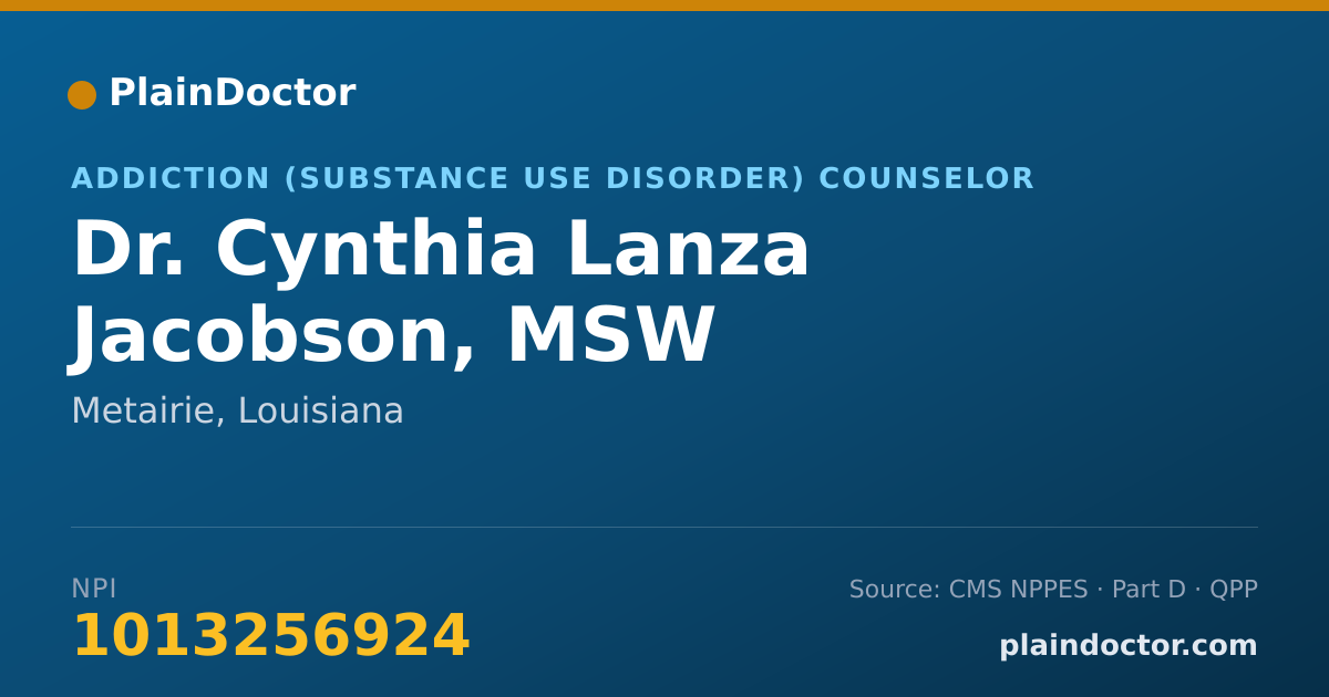 Shareable card for Cynthia Lanza Jacobson, MSW - Addiction (Substance Use Disorder) Counselor, Metairie, LA