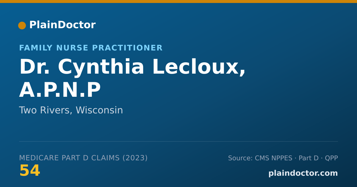 Shareable card for Cynthia Lecloux, A.P.N.P - Family Nurse Practitioner, Two Rivers, WI