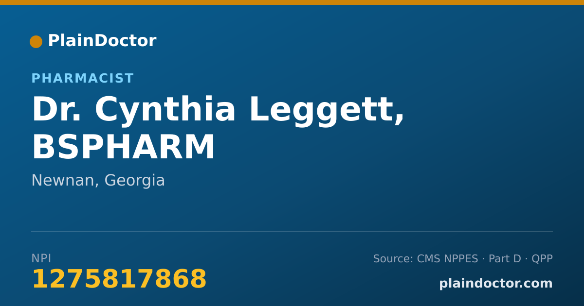 Shareable card for Cynthia Leggett, BSPHARM - Pharmacist, Newnan, GA