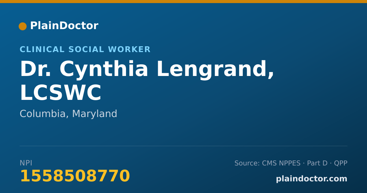Shareable card for Cynthia Lengrand, LCSWC - Clinical Social Worker, Columbia, MD