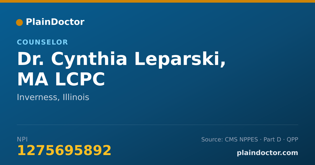 Shareable card for Cynthia Leparski, MA  LCPC - Counselor, Inverness, IL