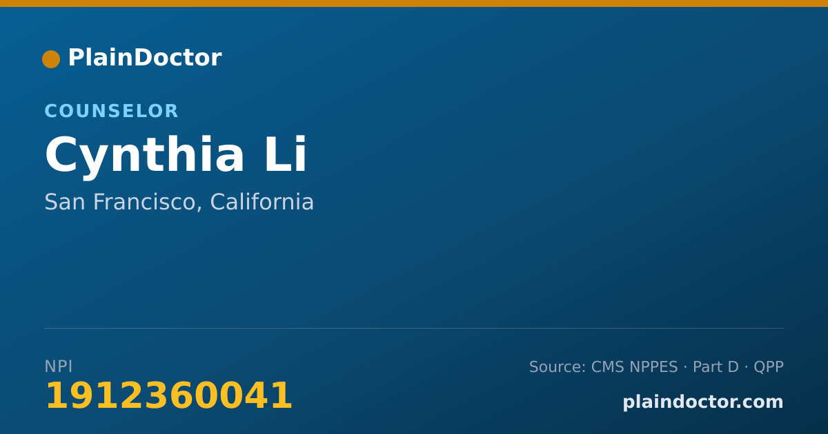 Shareable card for Cynthia Li - Counselor, San Francisco, CA