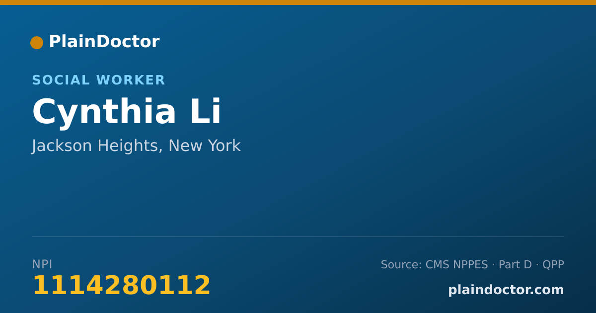 Shareable card for Cynthia Li - Social Worker, Jackson Heights, NY
