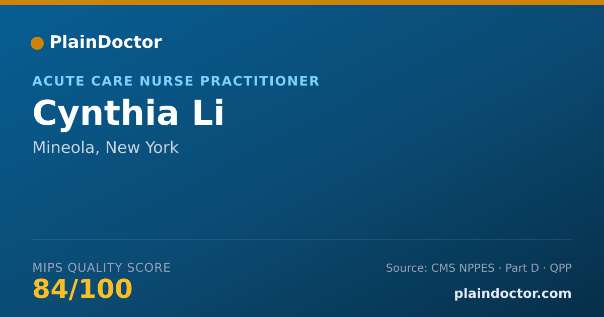 Shareable card for Cynthia Li - Acute Care Nurse Practitioner, Mineola, NY