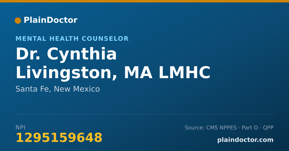 Shareable card for Cynthia Livingston, MA LMHC - Mental Health Counselor, Santa Fe, NM