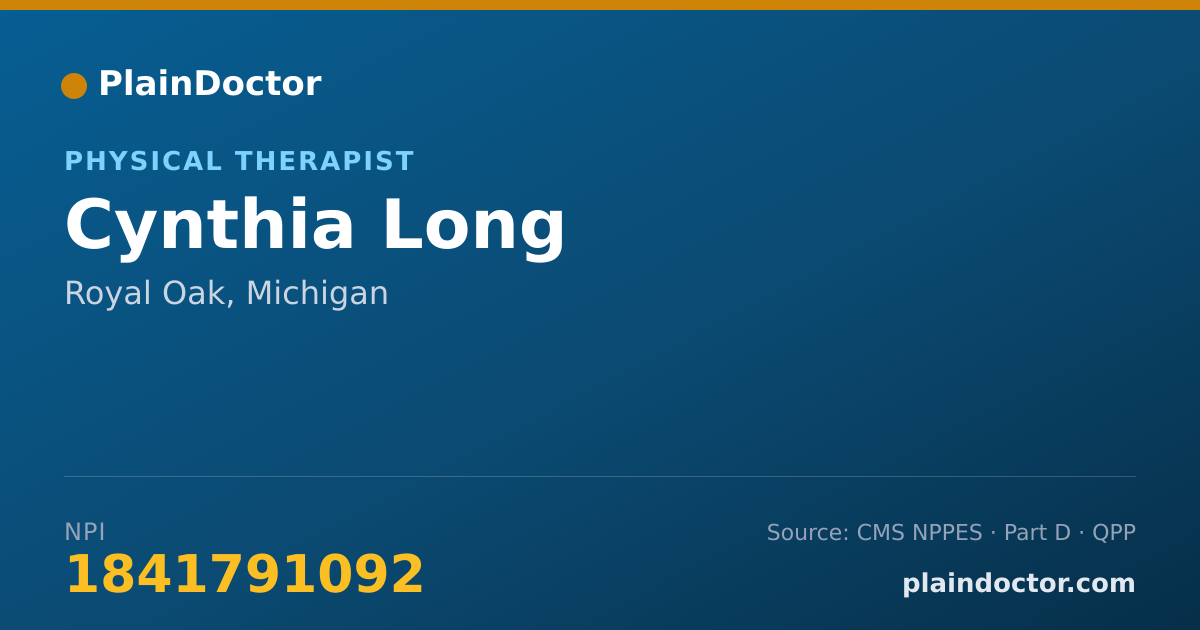 Shareable card for Cynthia Long - Physical Therapist, Royal Oak, MI