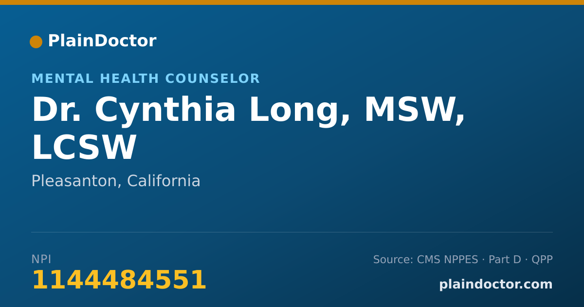 Shareable card for Cynthia Long, MSW, LCSW - Mental Health Counselor, Pleasanton, CA