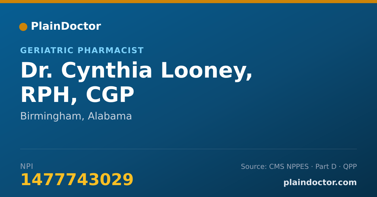 Shareable card for Cynthia Looney, RPH, CGP - Geriatric Pharmacist, Birmingham, AL