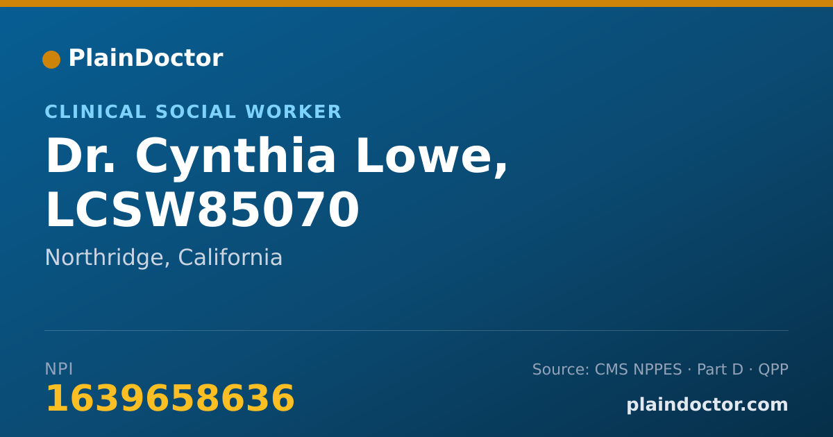 Shareable card for Cynthia Lowe, LCSW85070 - Clinical Social Worker, Northridge, CA