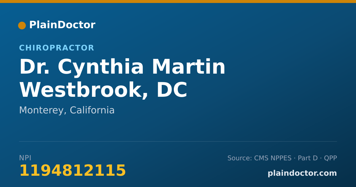 Shareable card for Cynthia Martin Westbrook, DC - Chiropractor, Monterey, CA