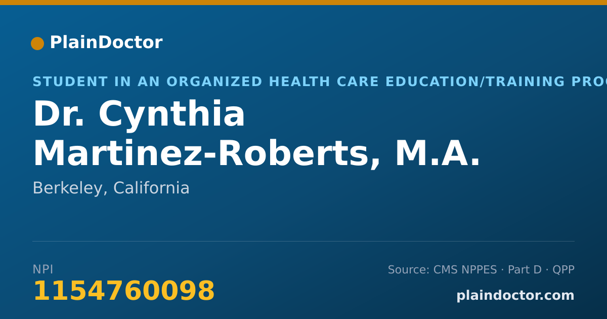 Shareable card for Cynthia Martinez-Roberts, M.A. - Student in an Organized Health Care Education/Training Program, Berkeley, CA