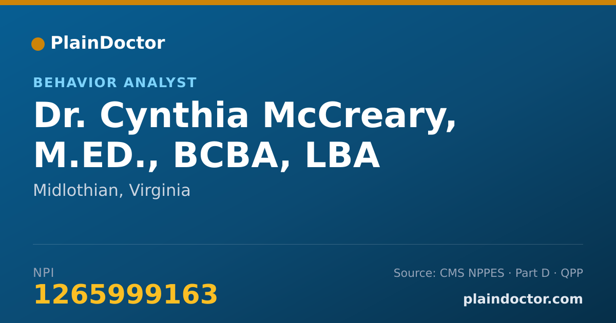 Shareable card for Cynthia McCreary, M.ED., BCBA, LBA - Behavior Analyst, Midlothian, VA