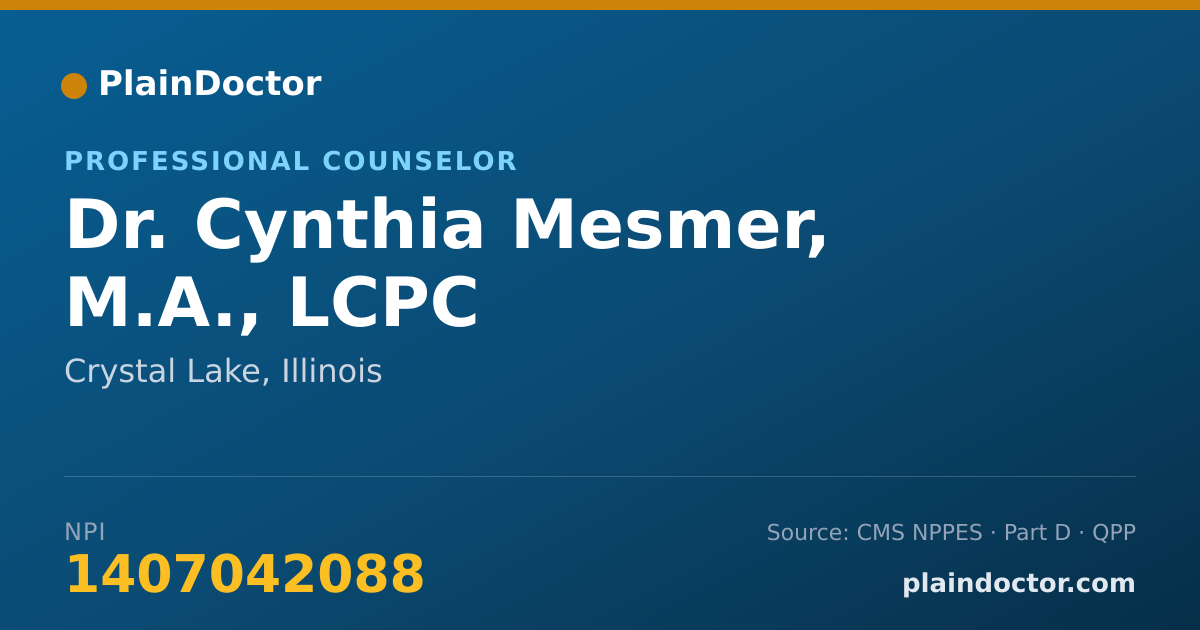 Shareable card for Cynthia Mesmer, M.A., LCPC - Professional Counselor, Crystal Lake, IL