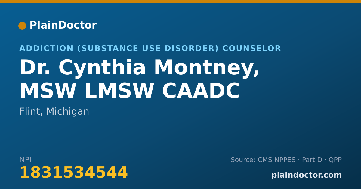 Shareable card for Cynthia Montney, MSW LMSW CAADC - Addiction (Substance Use Disorder) Counselor, Flint, MI
