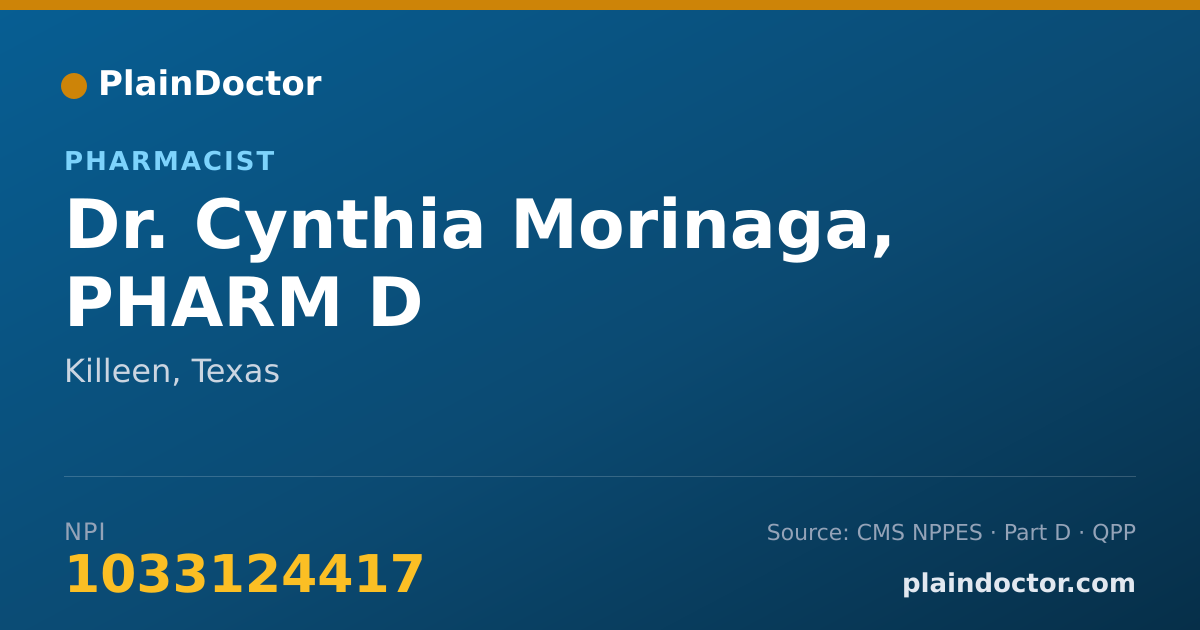 Shareable card for Cynthia Morinaga, PHARM D - Pharmacist, Killeen, TX