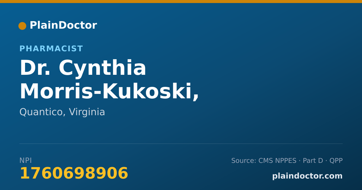 Shareable card for Cynthia Morris-Kukoski, PHARM.D. - Pharmacist, Quantico, VA