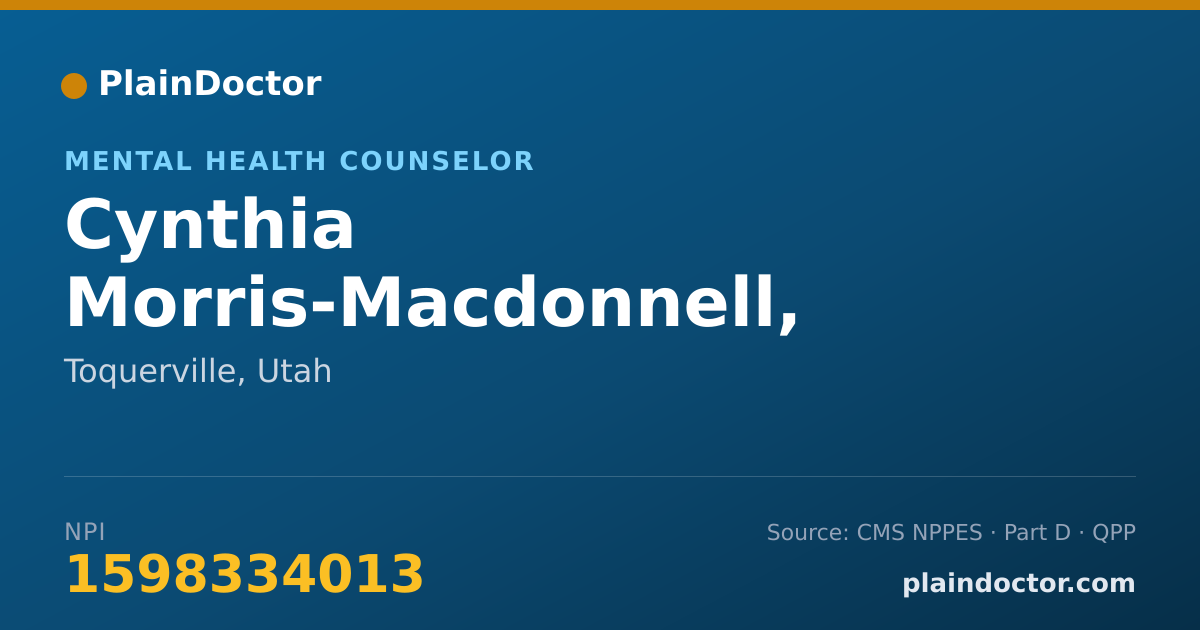 Shareable card for Cynthia Morris-Macdonnell, CMHC - Mental Health Counselor, Toquerville, UT