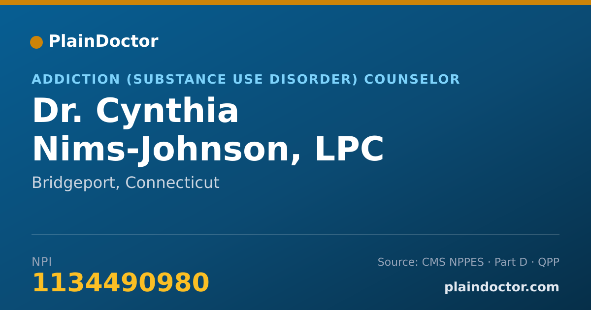 Shareable card for Cynthia Nims-Johnson, LPC - Addiction (Substance Use Disorder) Counselor, Bridgeport, CT