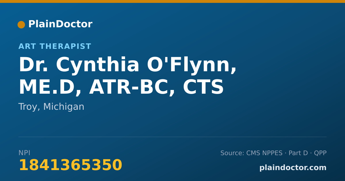 Shareable card for Cynthia O'Flynn, ME.D, ATR-BC, CTS - Art Therapist, Troy, MI