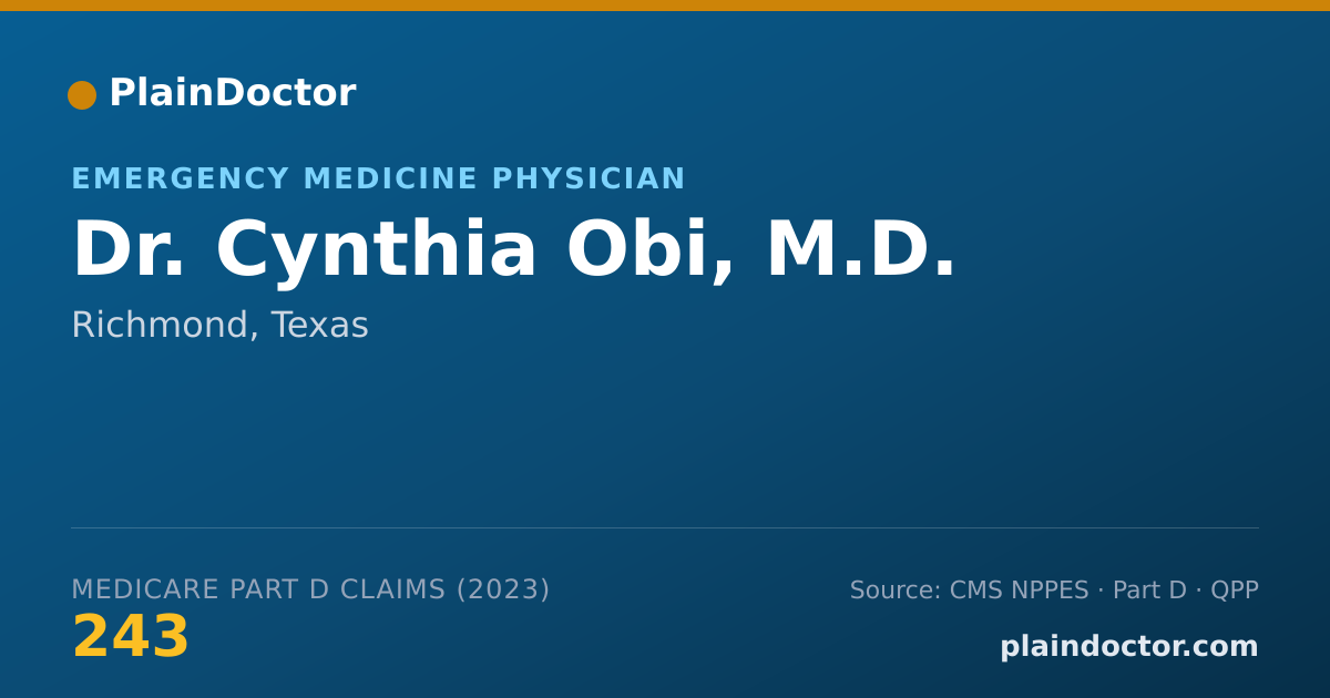 Shareable card for Cynthia Obi, M.D. - Emergency Medicine Physician, Richmond, TX