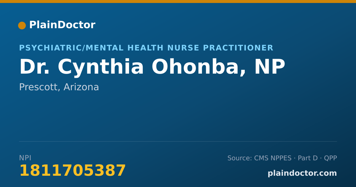 Shareable card for Cynthia Ohonba, NP - Psychiatric/Mental Health Nurse Practitioner, Prescott, AZ