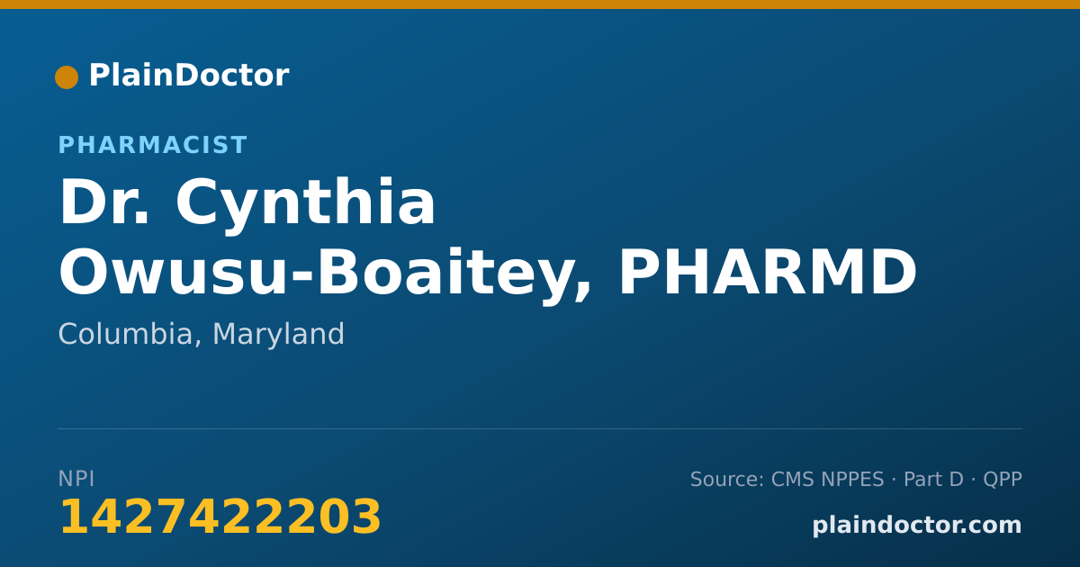 Shareable card for Cynthia Owusu-Boaitey, PHARMD - Pharmacist, Columbia, MD