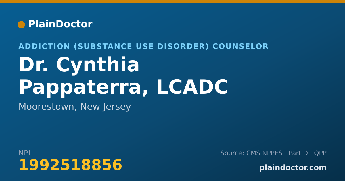 Shareable card for Cynthia Pappaterra, LCADC - Addiction (Substance Use Disorder) Counselor, Moorestown, NJ