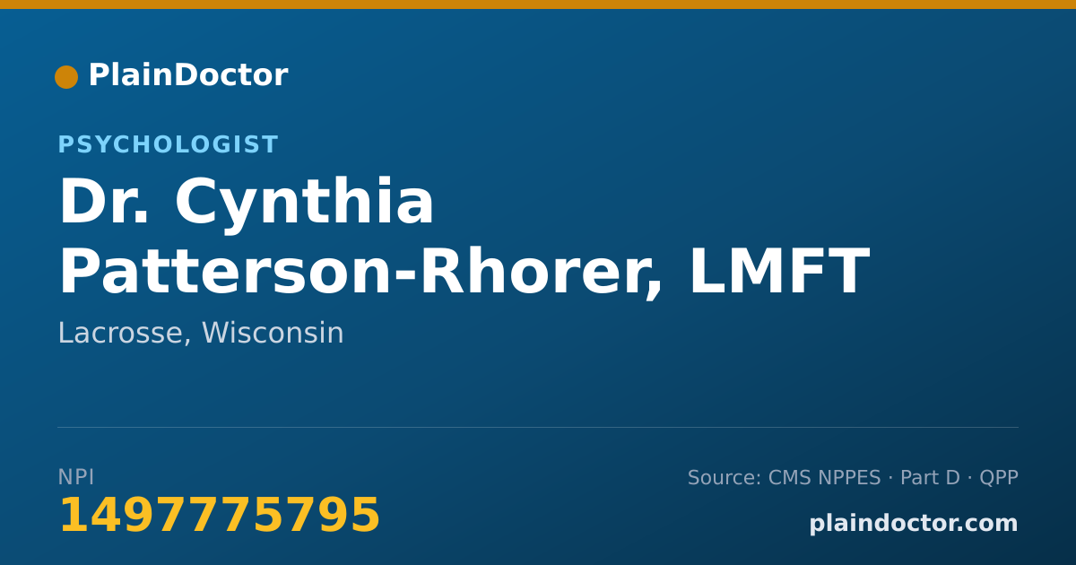 Shareable card for Cynthia Patterson-Rhorer, LMFT LCSW - Psychologist, Lacrosse, WI