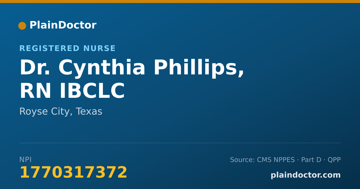 Shareable card for Cynthia Phillips, RN IBCLC - Registered Nurse, Royse City, TX