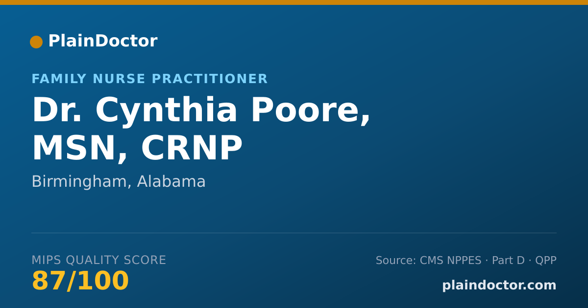 Shareable card for Cynthia Poore, MSN, CRNP - Family Nurse Practitioner, Birmingham, AL