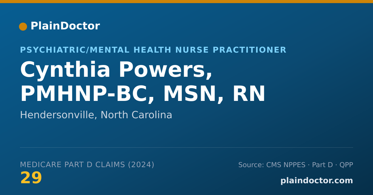 Shareable card for Cynthia Powers, PMHNP-BC, MSN, RN - Psychiatric/Mental Health Nurse Practitioner, Hendersonville, NC