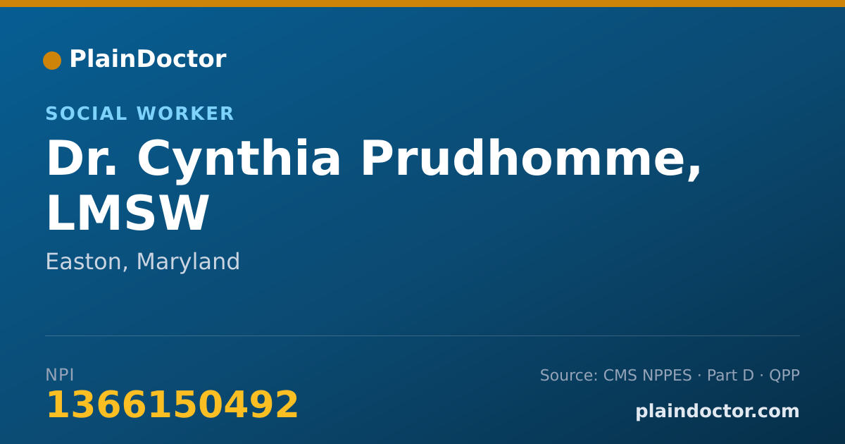 Shareable card for Cynthia Prudhomme, LMSW - Social Worker, Easton, MD