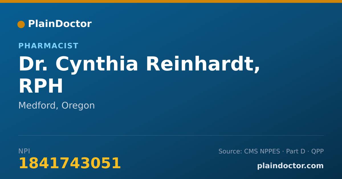Shareable card for Cynthia Reinhardt, RPH - Pharmacist, Medford, OR