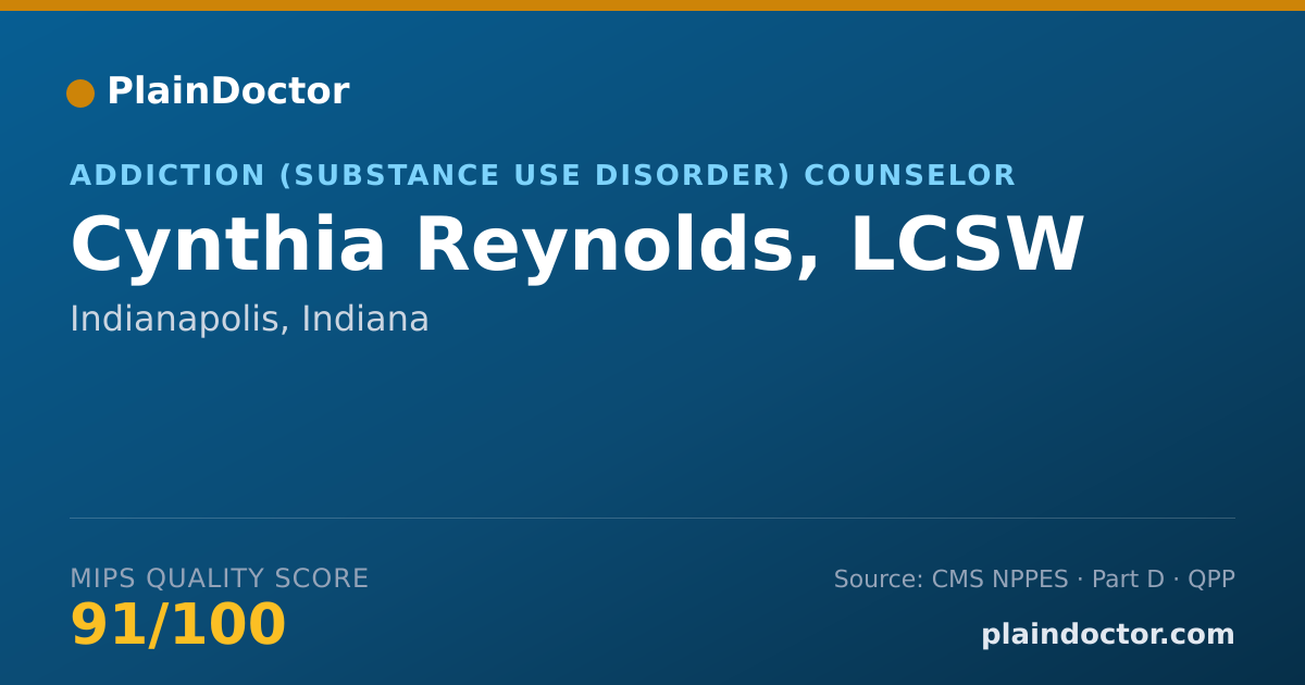 Shareable card for Cynthia Reynolds, LCSW - Addiction (Substance Use Disorder) Counselor, Indianapolis, IN