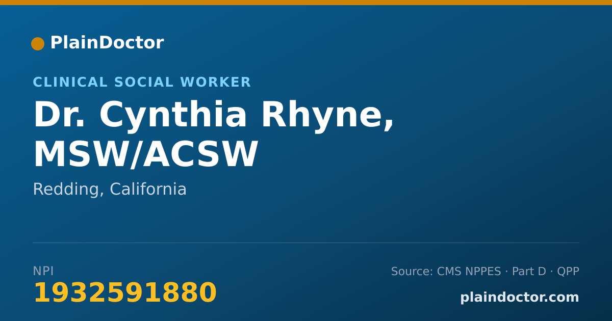 Shareable card for Cynthia Rhyne, MSW/ACSW - Clinical Social Worker, Redding, CA
