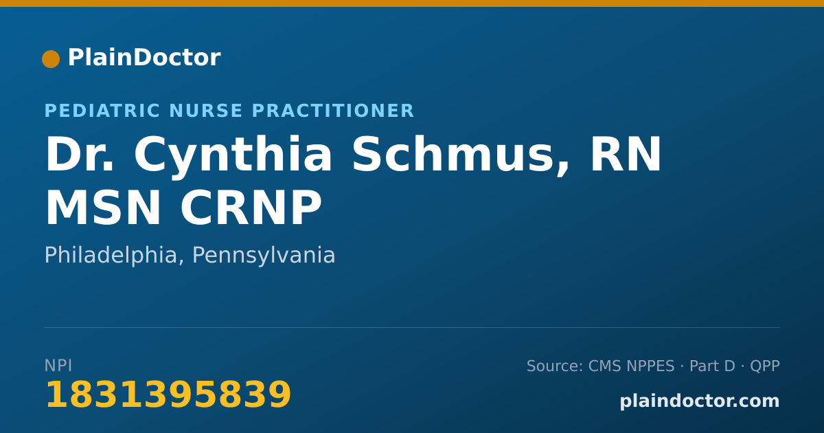 Shareable card for Cynthia Schmus, RN MSN CRNP - Pediatric Nurse Practitioner, Philadelphia, PA