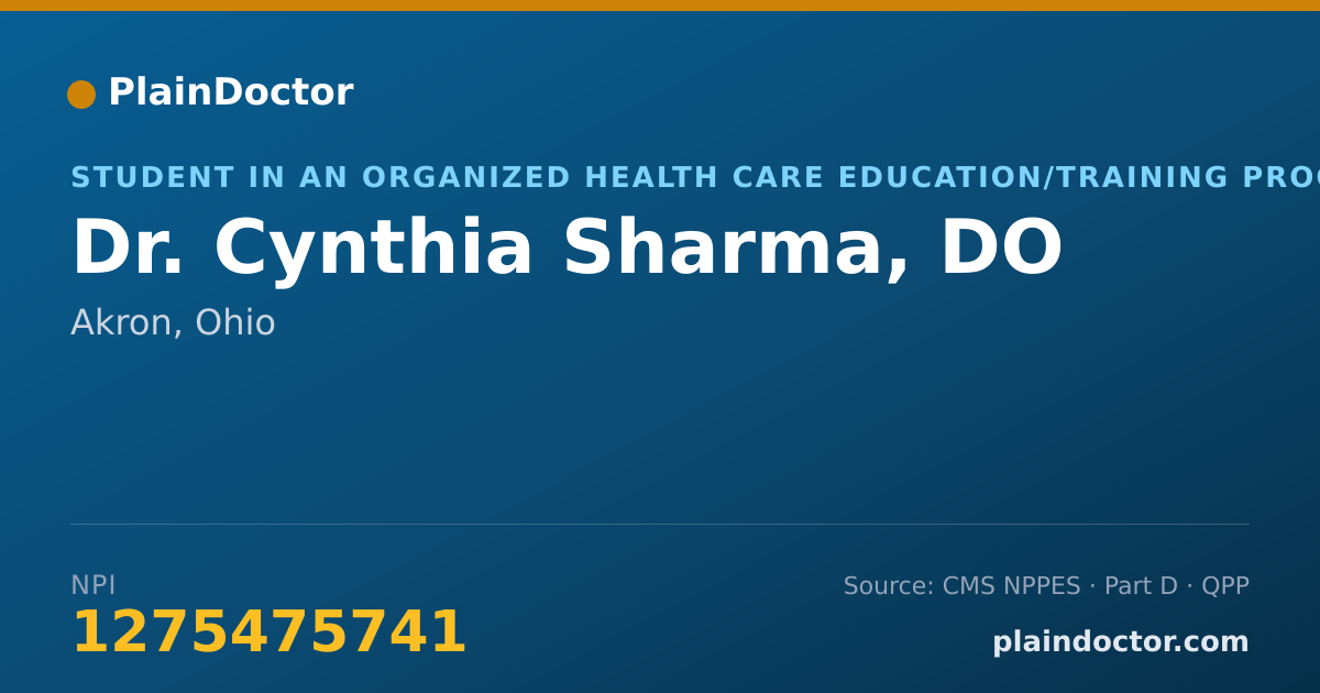 Shareable card for Cynthia Sharma, DO - Student in an Organized Health Care Education/Training Program, Akron, OH