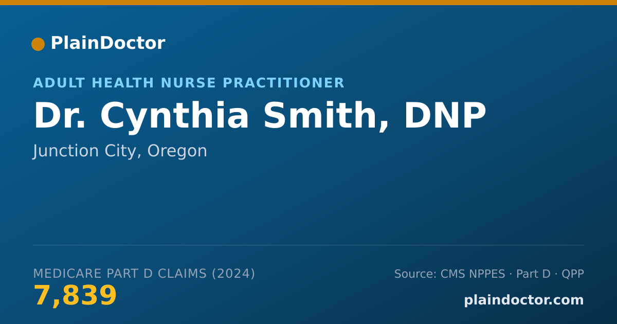 Shareable card for Cynthia Smith, DNP - Adult Health Nurse Practitioner, Junction City, OR