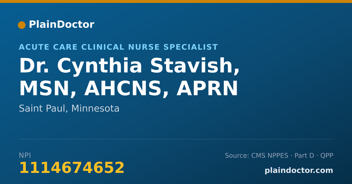 Shareable card for Cynthia Stavish, MSN, AHCNS, APRN - Acute Care Clinical Nurse Specialist, Saint Paul, MN