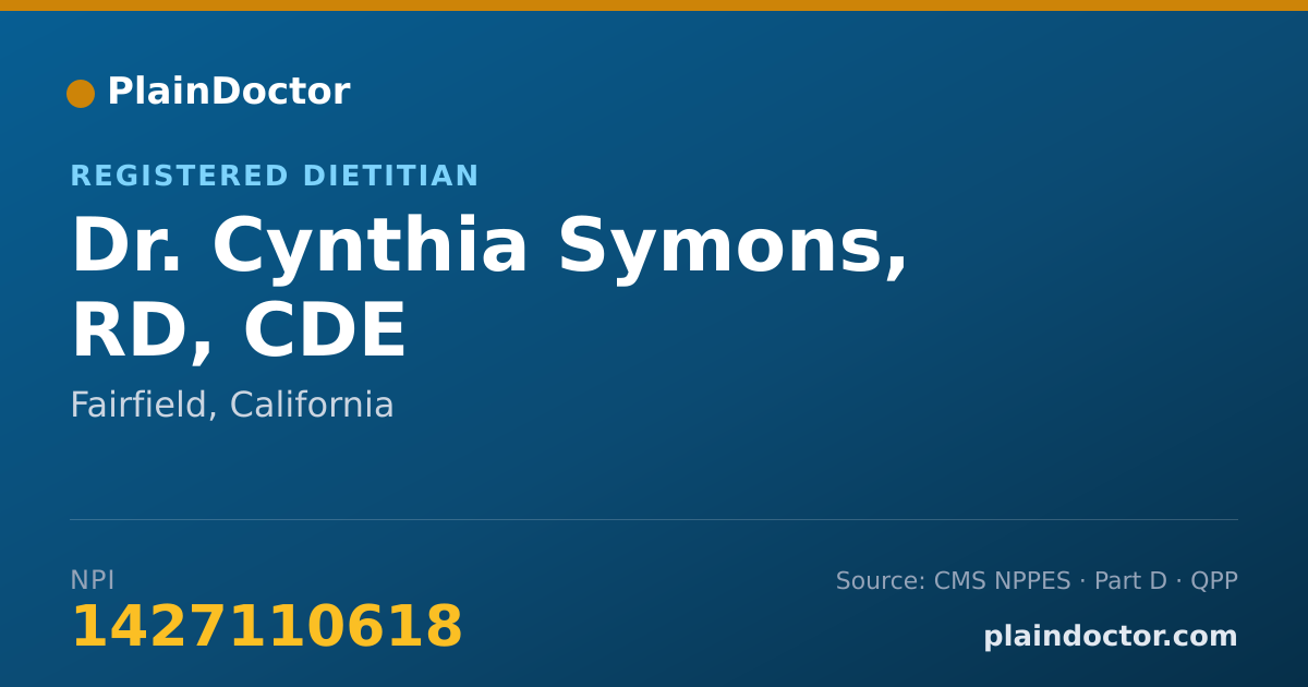 Shareable card for Cynthia Symons, RD, CDE - Registered Dietitian, Fairfield, CA