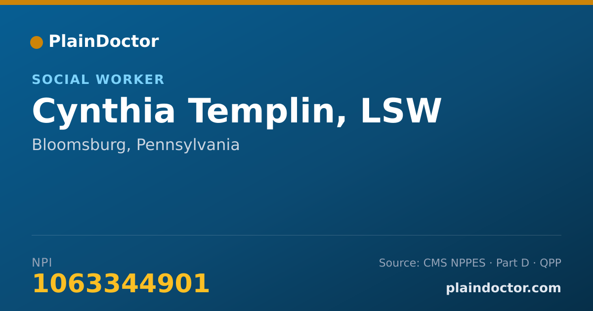 Shareable card for Cynthia Templin, LSW - Social Worker, Bloomsburg, PA