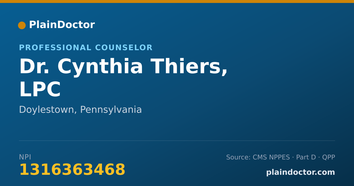 Shareable card for Cynthia Thiers, LPC - Professional Counselor, Doylestown, PA